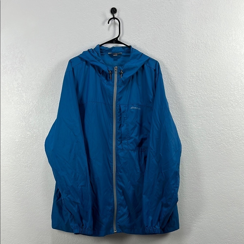 Eddie Bauer Jacket XLT Tall Full Zip Hooded Windbreaker Outdoor Blue TC0639